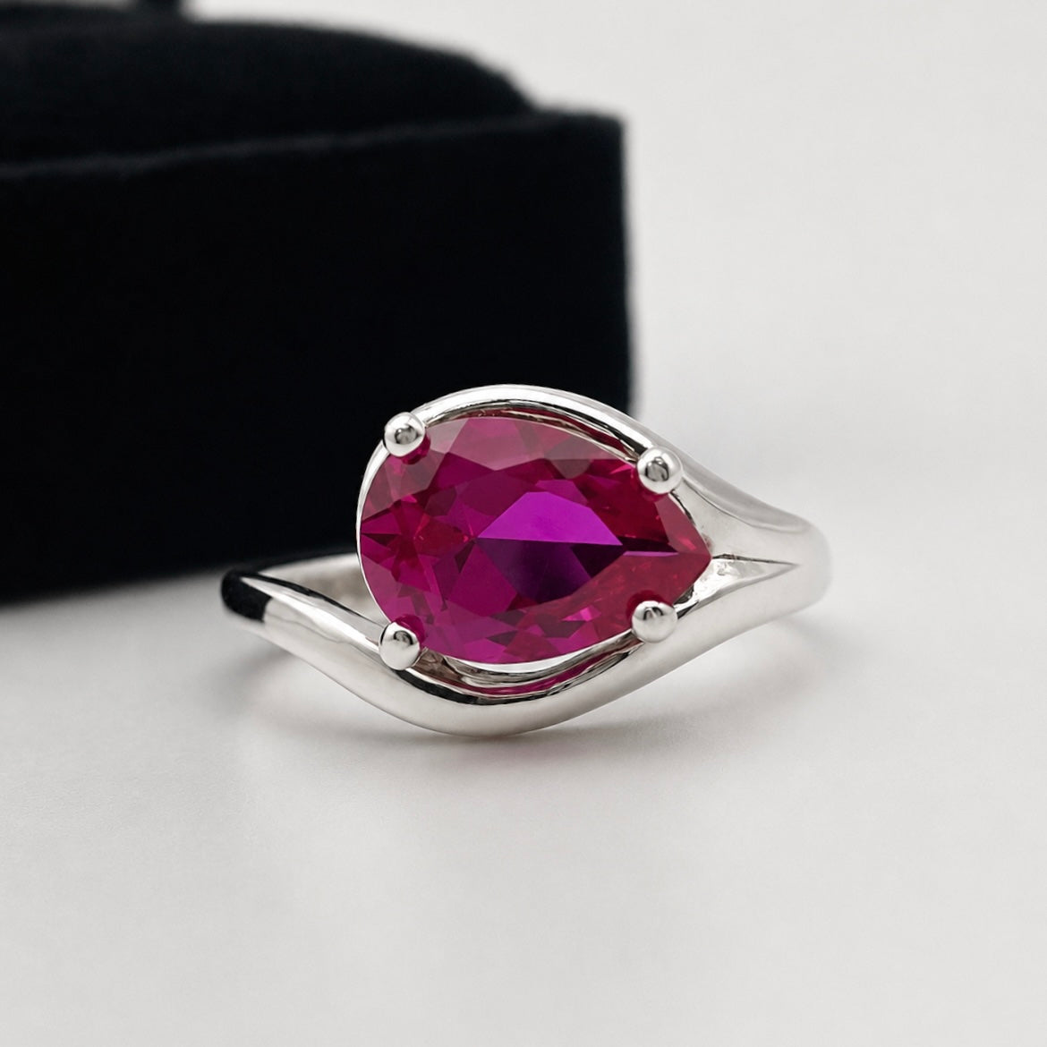 2.5 CT Pear Cut Pink Sapphire Ring | Side Set Solitaire Ring | Sterling Silver & 10K or 14K Gold