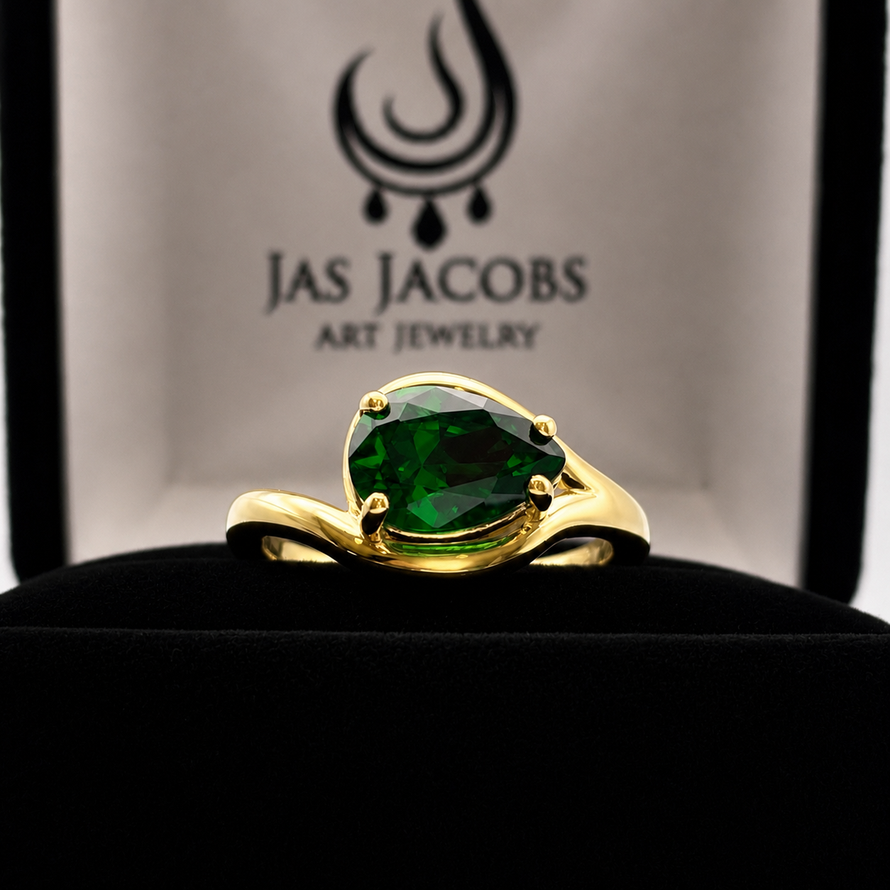 Pear Cut Emerald Ring in White Gold, Yellow Gold or Rose Gold | Side Set Emerald Solitaire Ring | Custom Made May Birthstone Ring