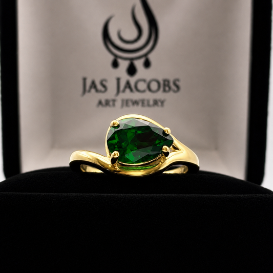 Pear Cut Emerald Ring in White Gold, Yellow Gold or Rose Gold | Side Set Emerald Solitaire Ring | Custom Made May Birthstone Ring