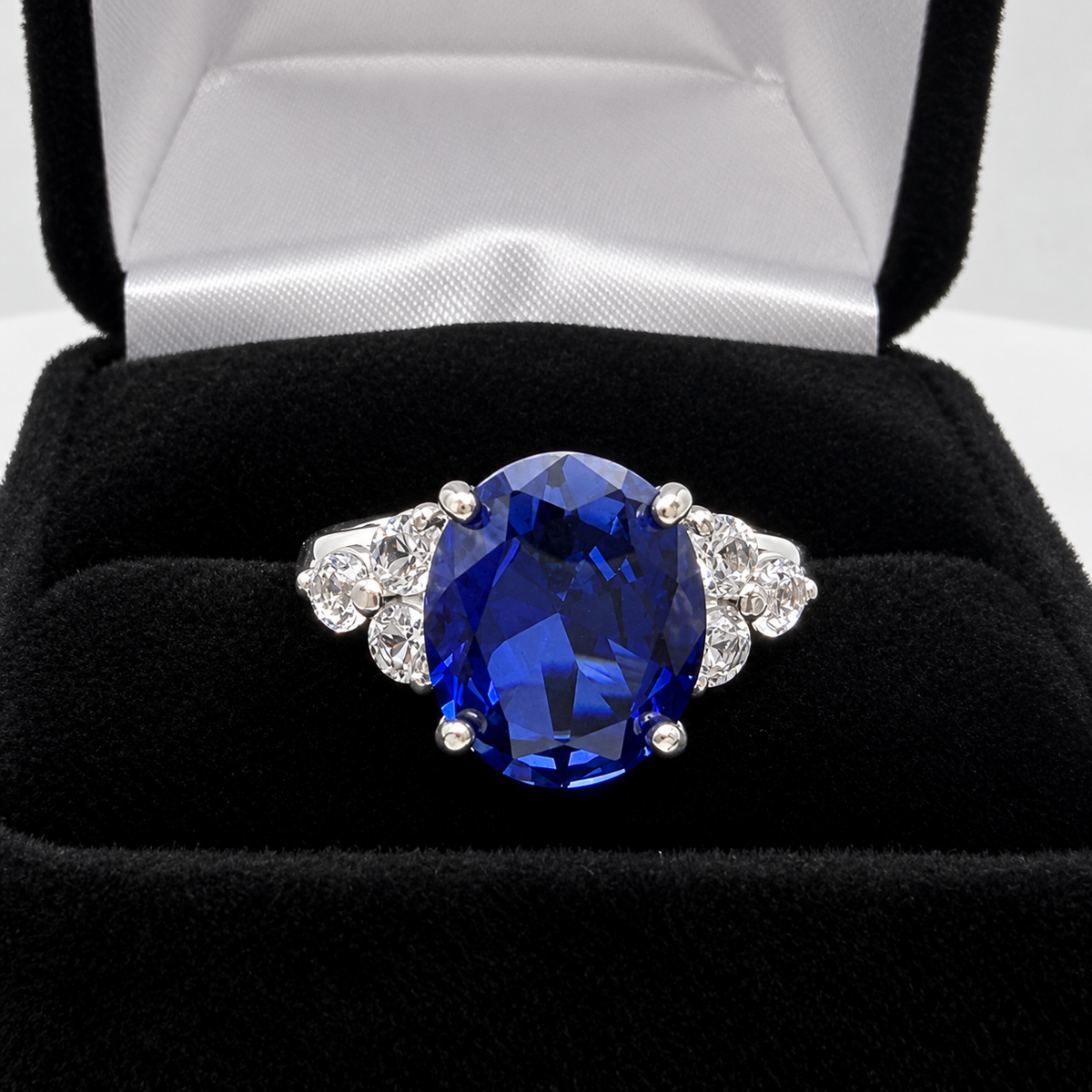6.78ctw Oval Blue Sapphire & White Sapphire Cluster Statement Ring