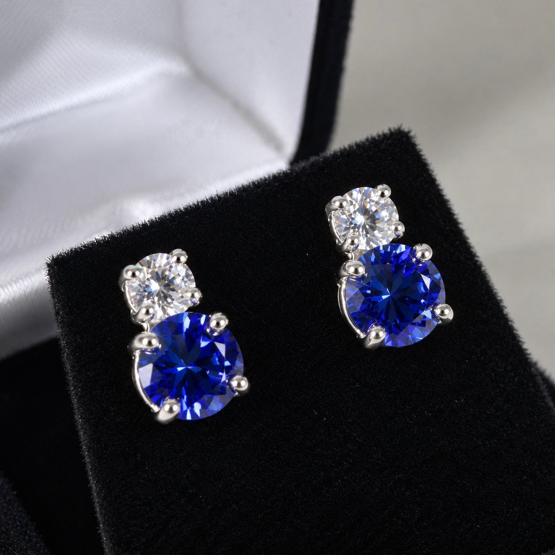 5ctw Round Blue Sapphire & White Sapphire Earrings
