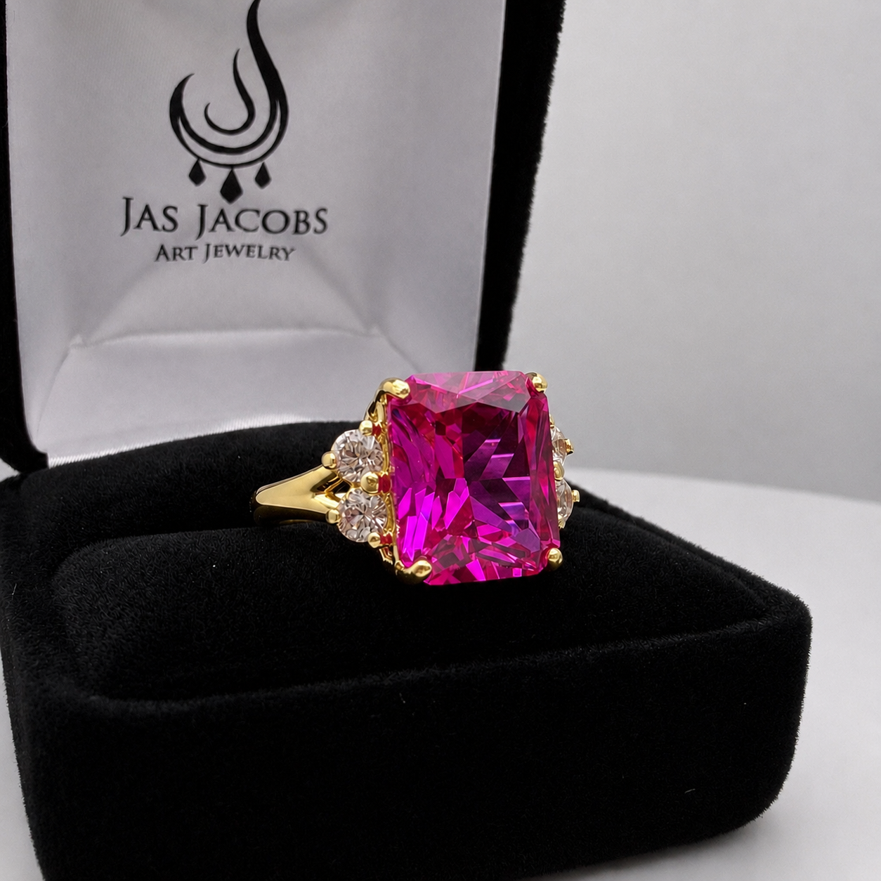 6ct Emerald Cut Pink Sapphire Diamond Ring