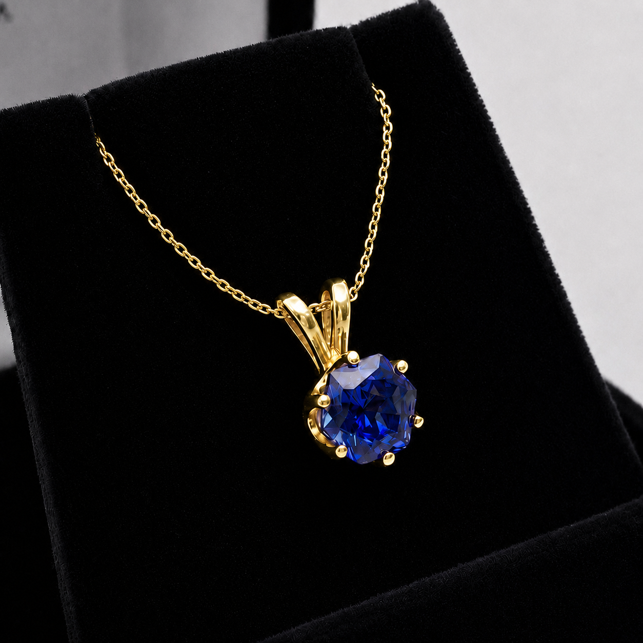 1.2CT Hexagon Cut Blue Sapphire Solitaire Necklace