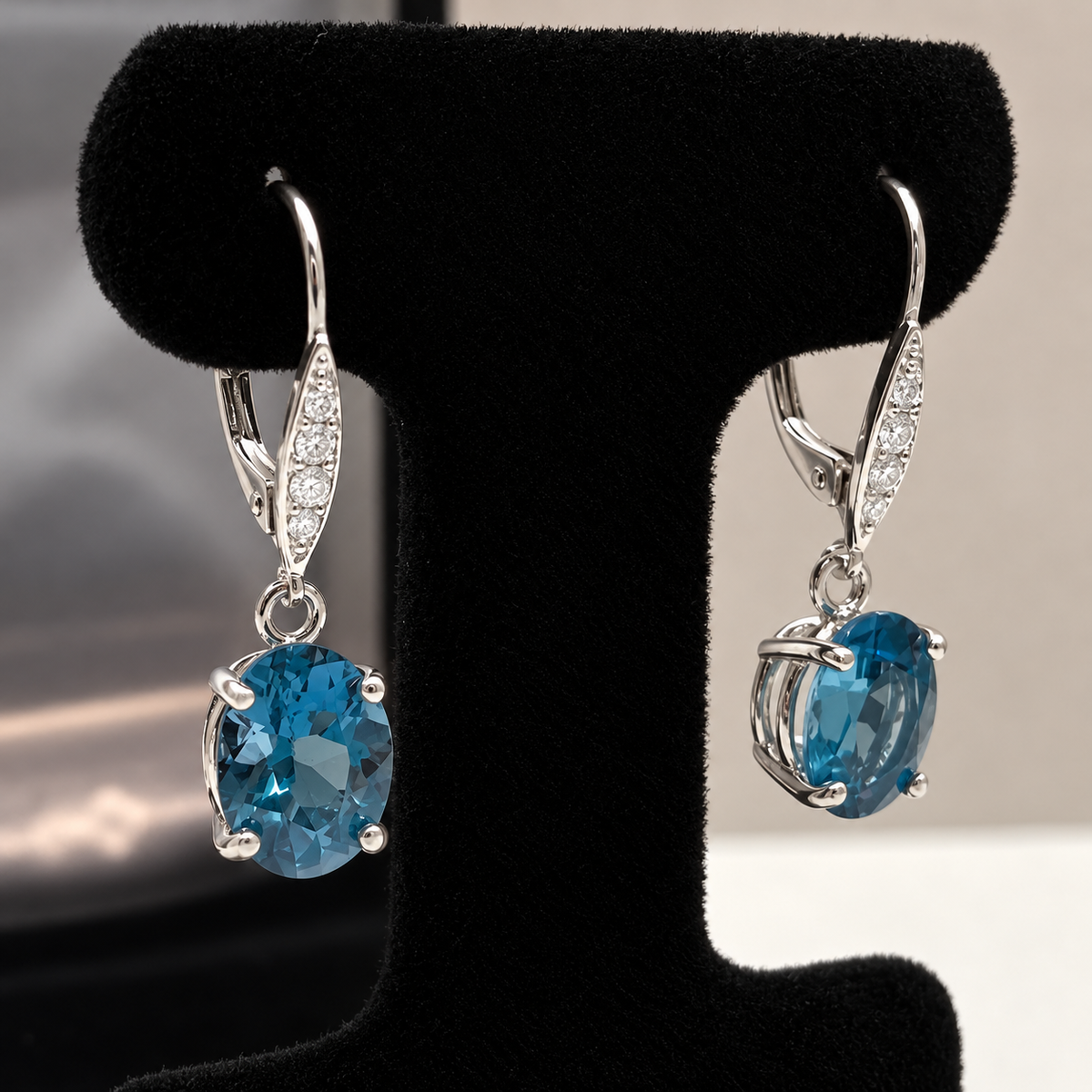 6.12ctw Oval Cut London Blue Topaz Drop Earrings