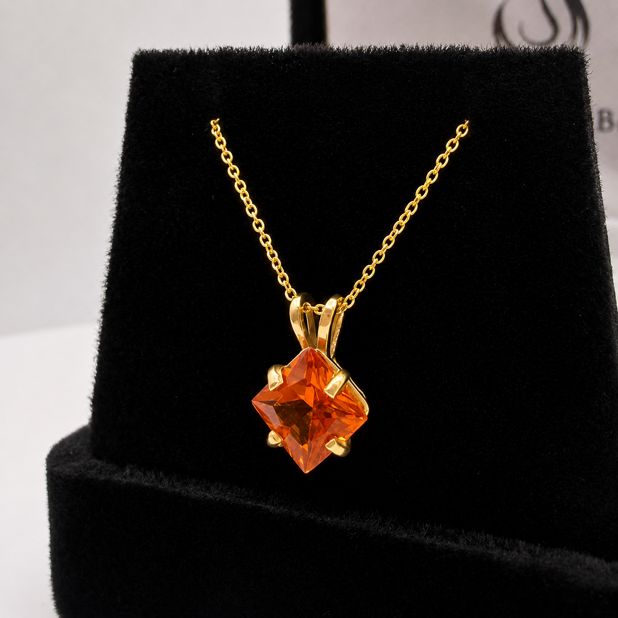 1.2ct Princess Cut Orange Padparadscha Sapphire Solitaire Pendant Necklace