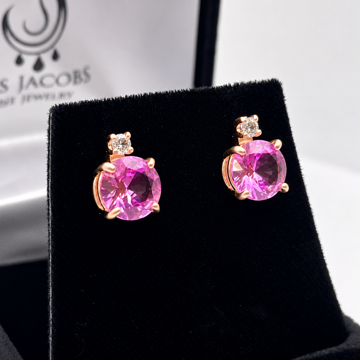 4ctw Brilliant Cut Pink Sapphire Earrings with White Sapphire Accents