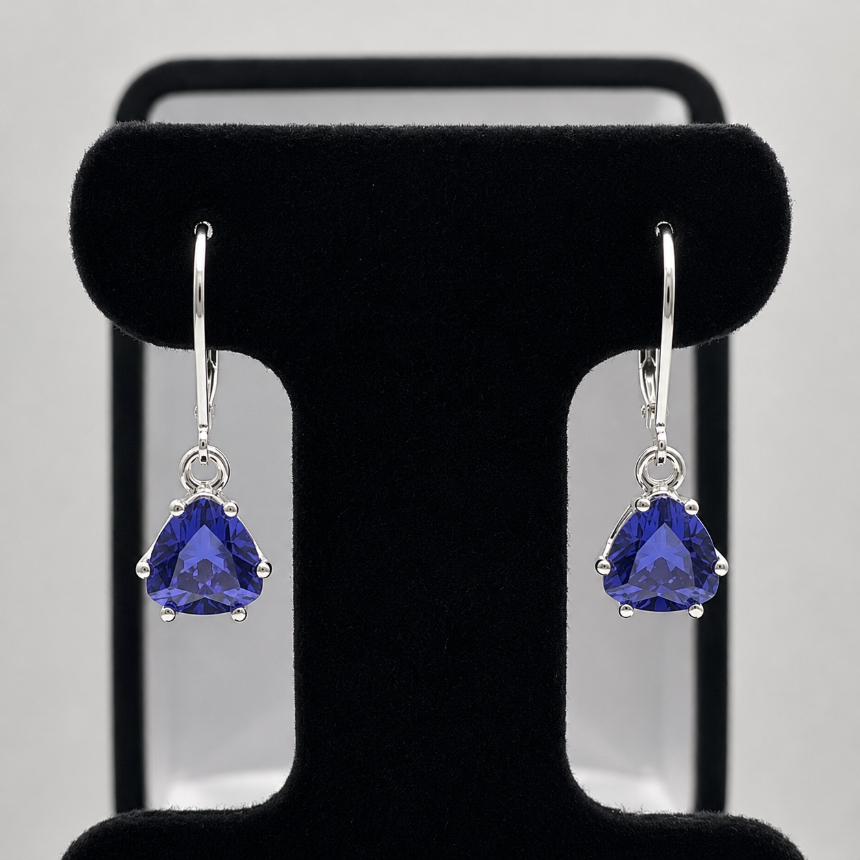 3.5 CTW Simulated Tanzanite Trillion Dangle Earrings