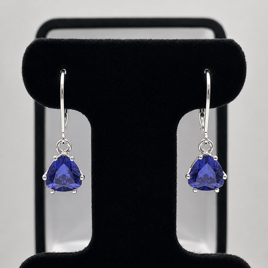 3.5 CTW Simulated Tanzanite Trillion Dangle Earrings