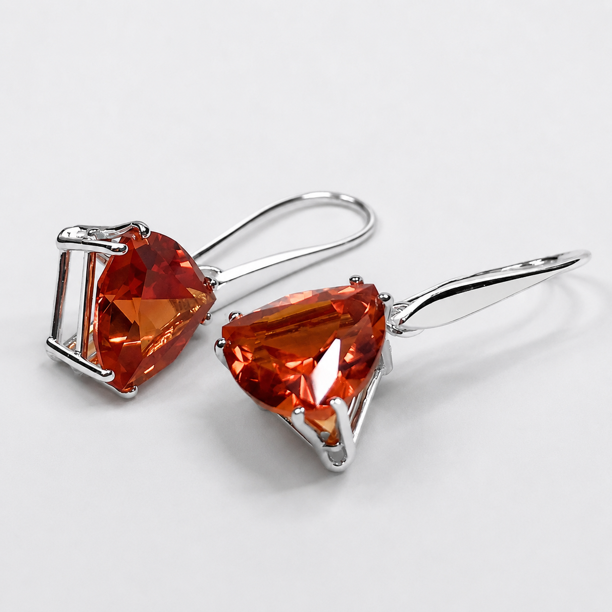 8 CTW Padparadscha Sapphire Trillion Statement Earrings