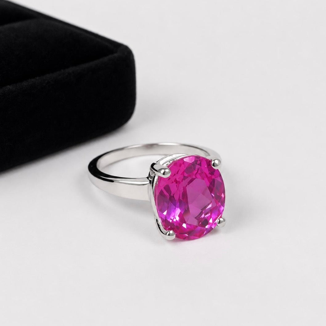 5ct Oval Cut Pink Sapphire Solitaire Statement Ring