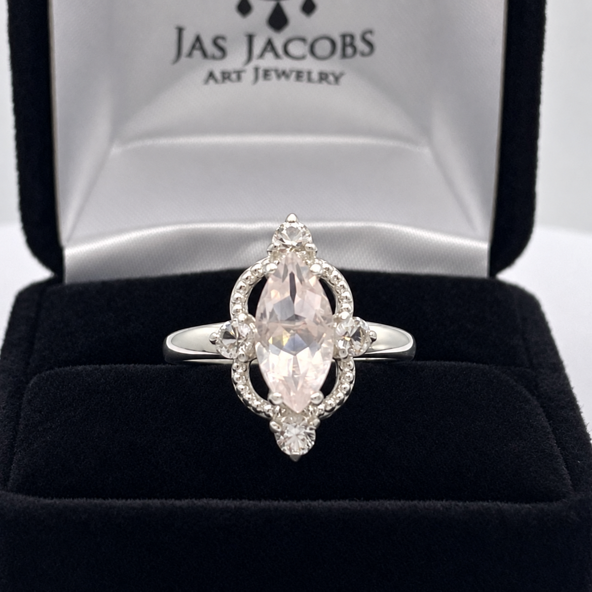 2.5ctw Marquise Rose Quartz & White Sapphire Navette Ring