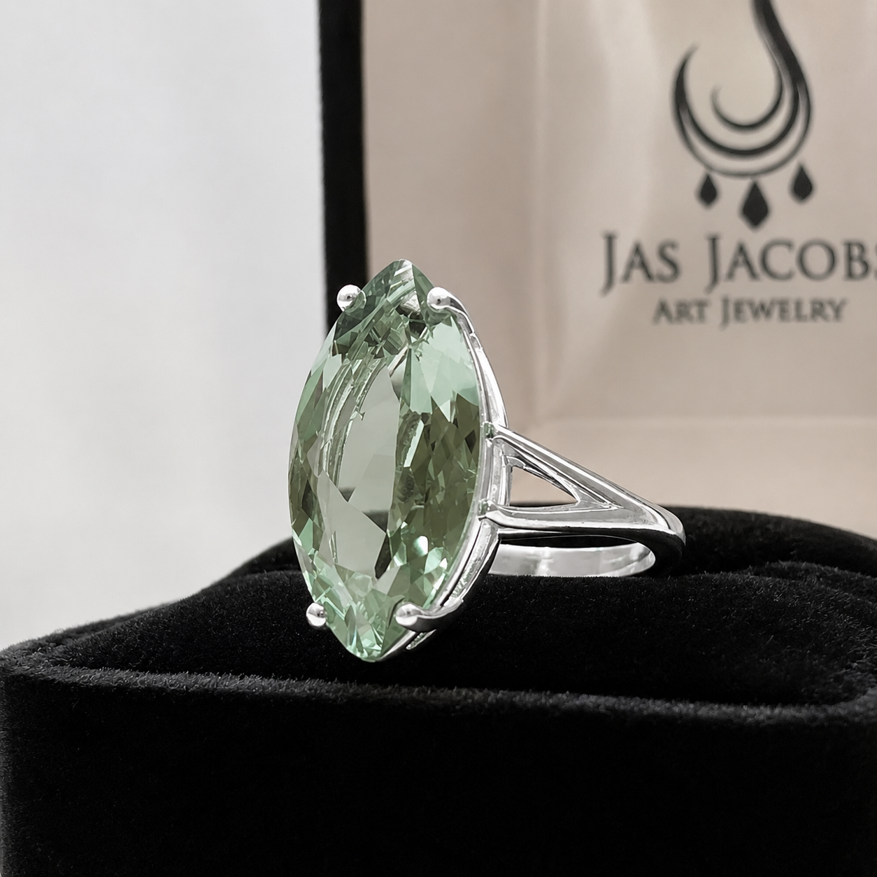 6 Ct Natural Green Quartz Marquise Statement Ring