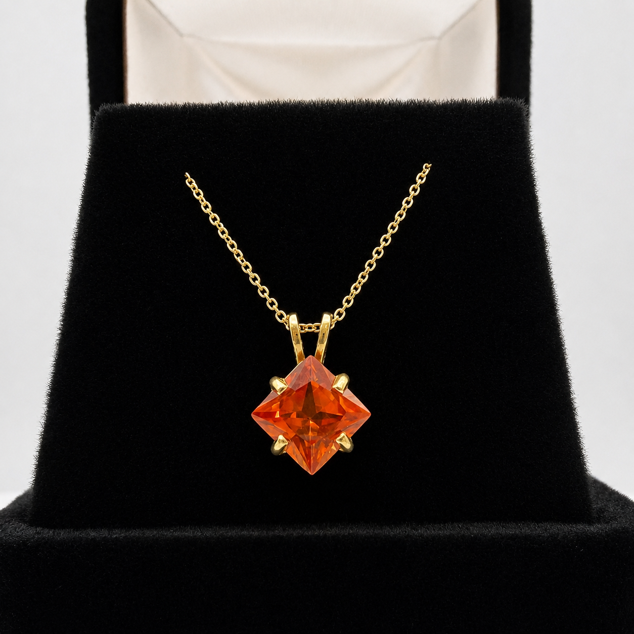 1.2ct Princess Cut Orange Padparadscha Sapphire Solitaire Pendant Necklace