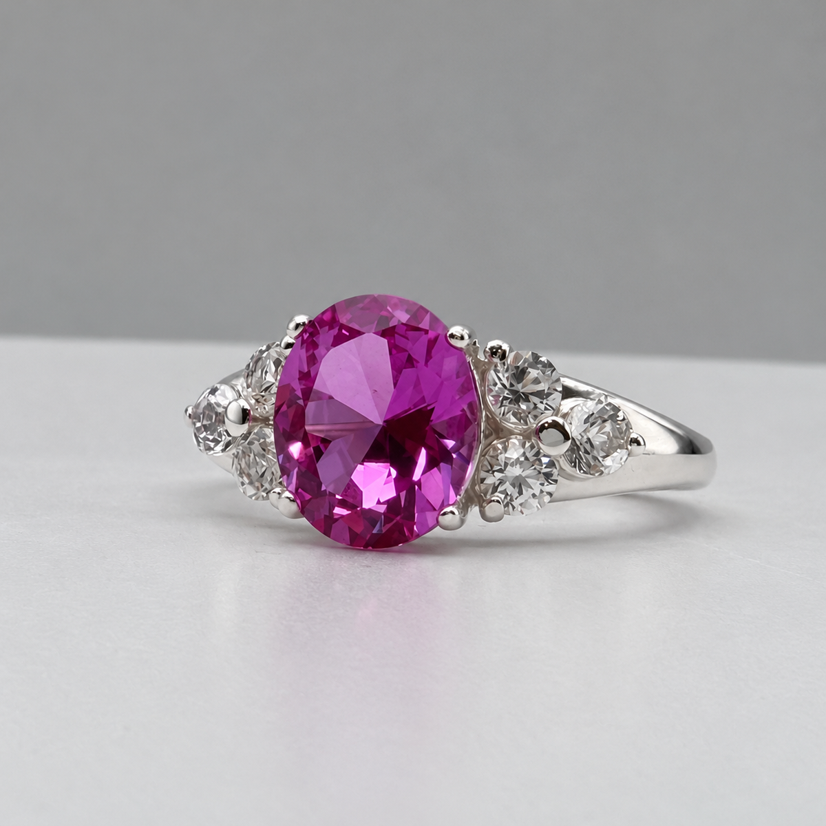 3.78ctw Oval Pink Sapphire & White Sapphire Floral Cluster Ring