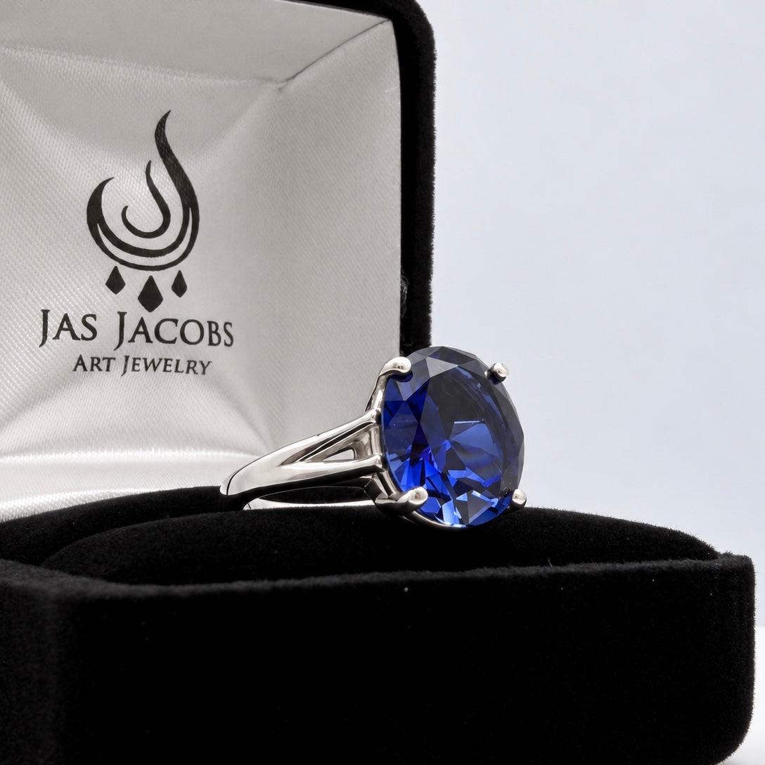 5ct Oval Cut Blue Sapphire Split Shank Ring