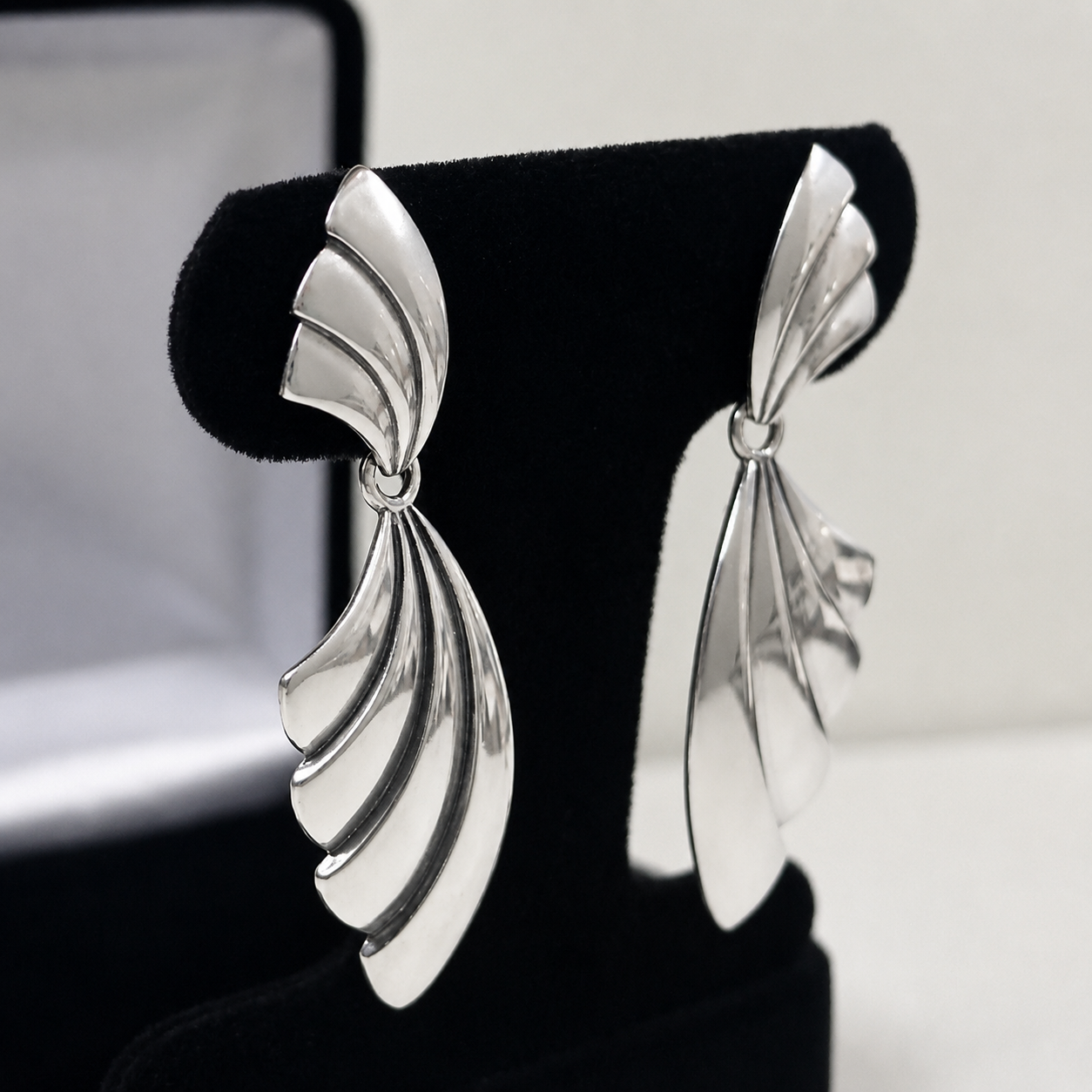 2" Vintage Style Sterling Silver Fan Earrings