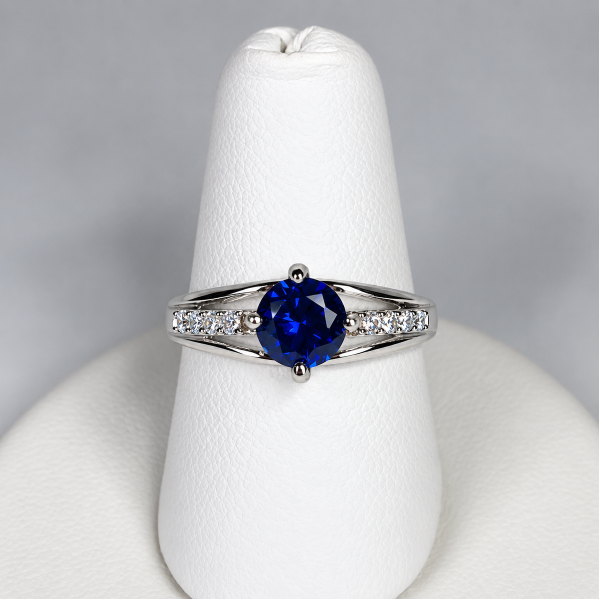 1.16ct Blue & White Sapphire Triple Split Shank Ring