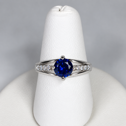 1.16ct Blue & White Sapphire Triple Split Shank Ring