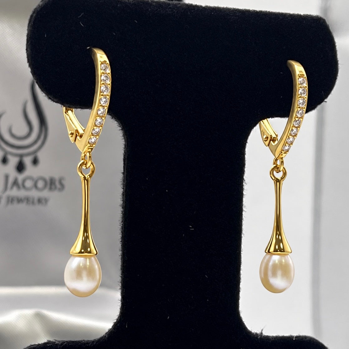 Pearl & Cubic Zirconia Fluted Dangle Earrings