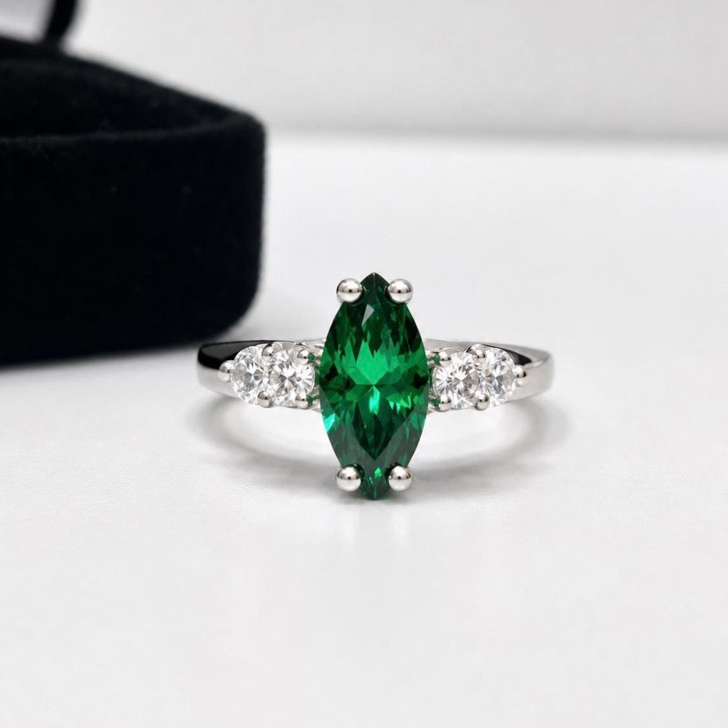 2.2ctw Marquise Emerald & White Sapphire Ring