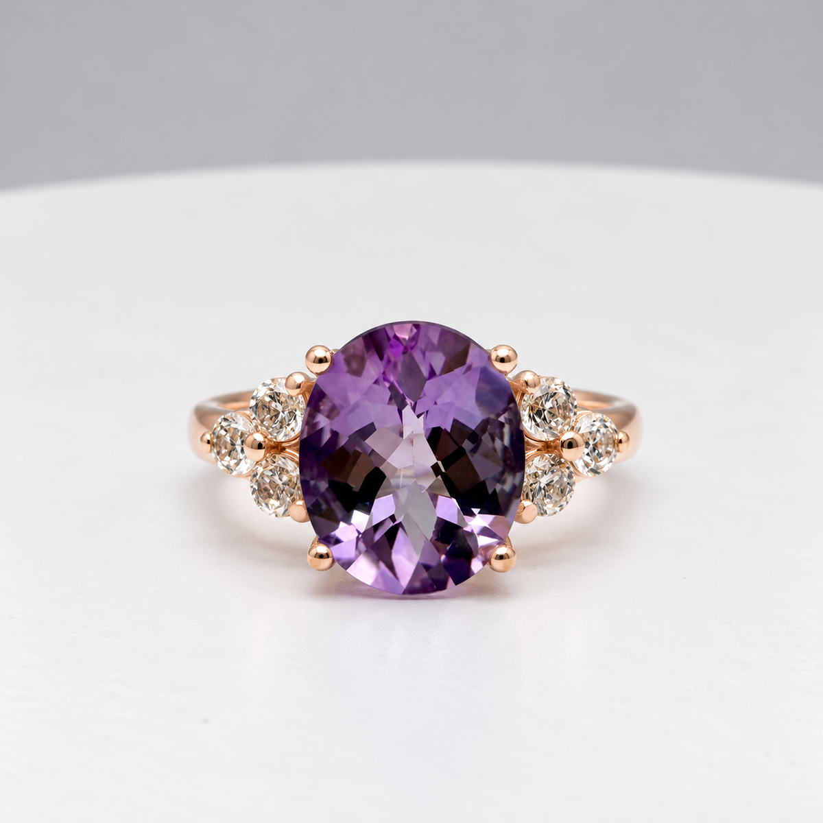 Rose de France Amethyst Ring with White Sapphire Accents