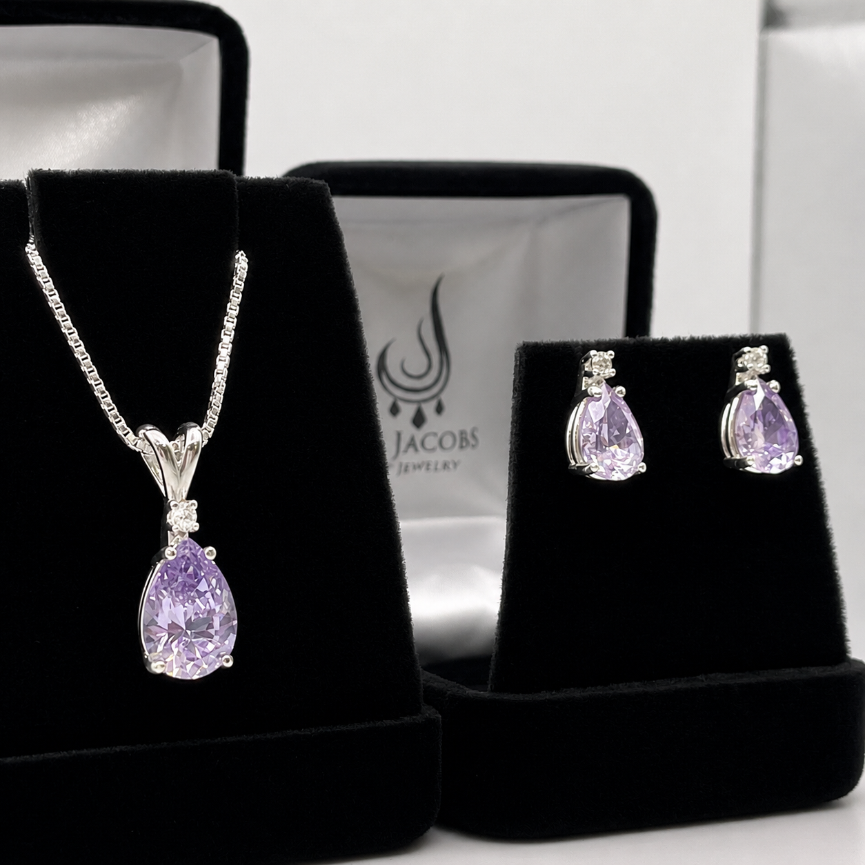 11ctw Pear Cut Lavender Cubic Zirconia Jewelry Set | White Sapphire Accents