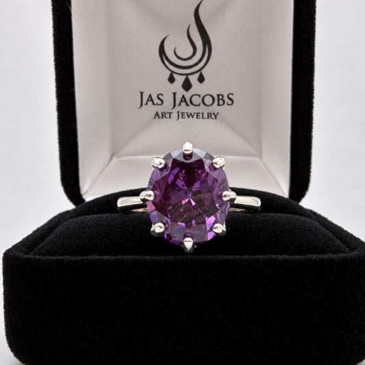 5ct Oval Alexandrite Sapphire Ring – Art Deco Inspired 8 Prong Setting