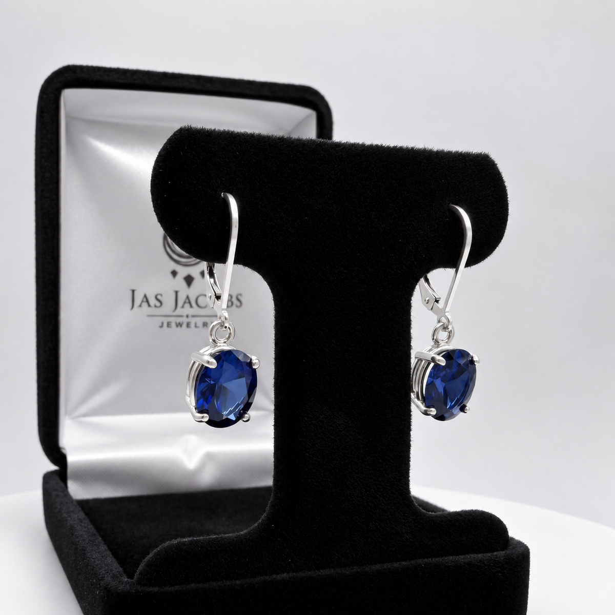 6 CTW Oval Cut Blue Sapphire Drop Earrings