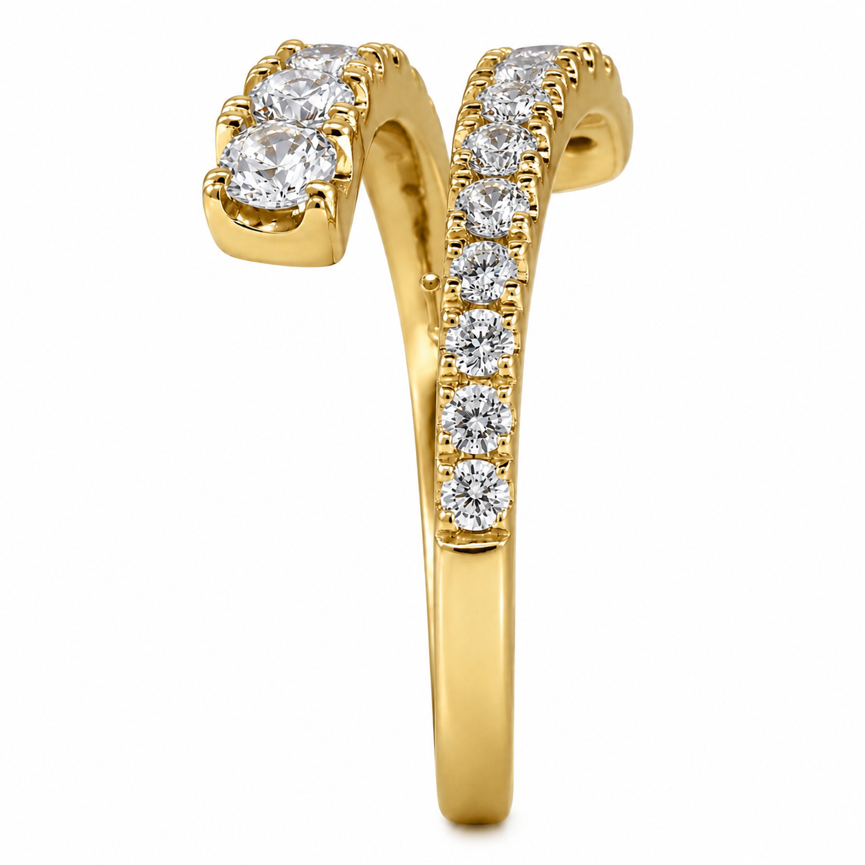 14K Yellow Gold Adjustable Open Bypass Ring | Lab Grown Diamond, Ruby, Emerald or Sapphire Spiral Ring | Made to Order
