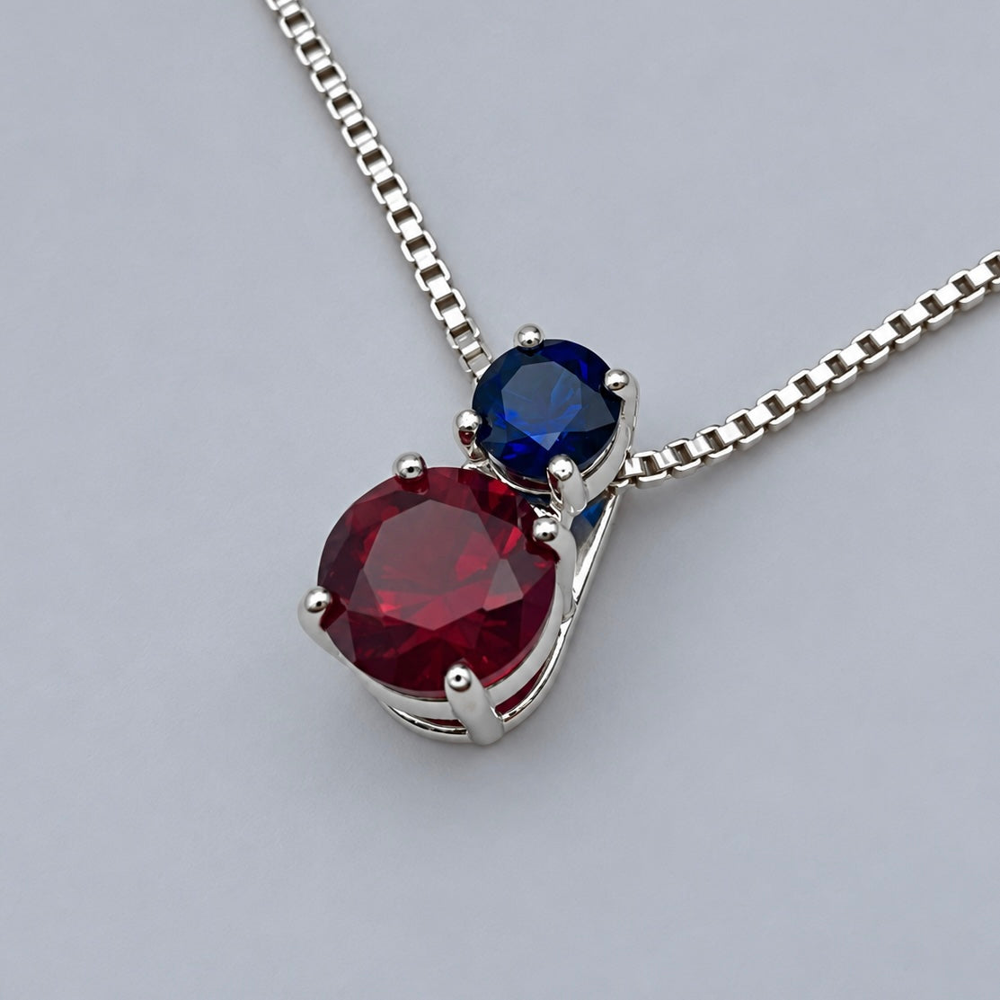 3ctw Ruby & Blue Sapphire Slider Pendant Necklace
