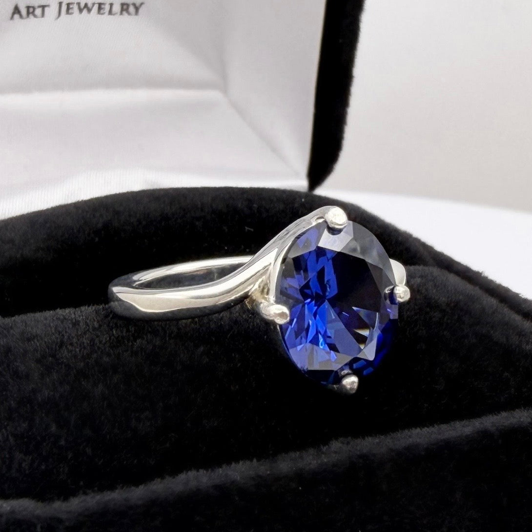 3ct Oval Sapphire Solitaire bypass Ring