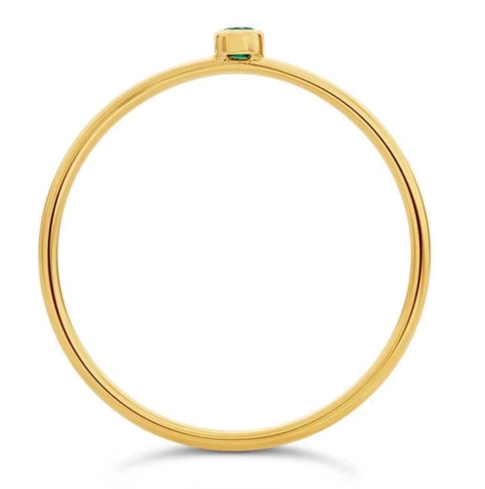 14K Yellow Gold Filled Emerald Green Cubic Zirconia Ring | Minimalist Bezel Set Stackable Birthstone Ring