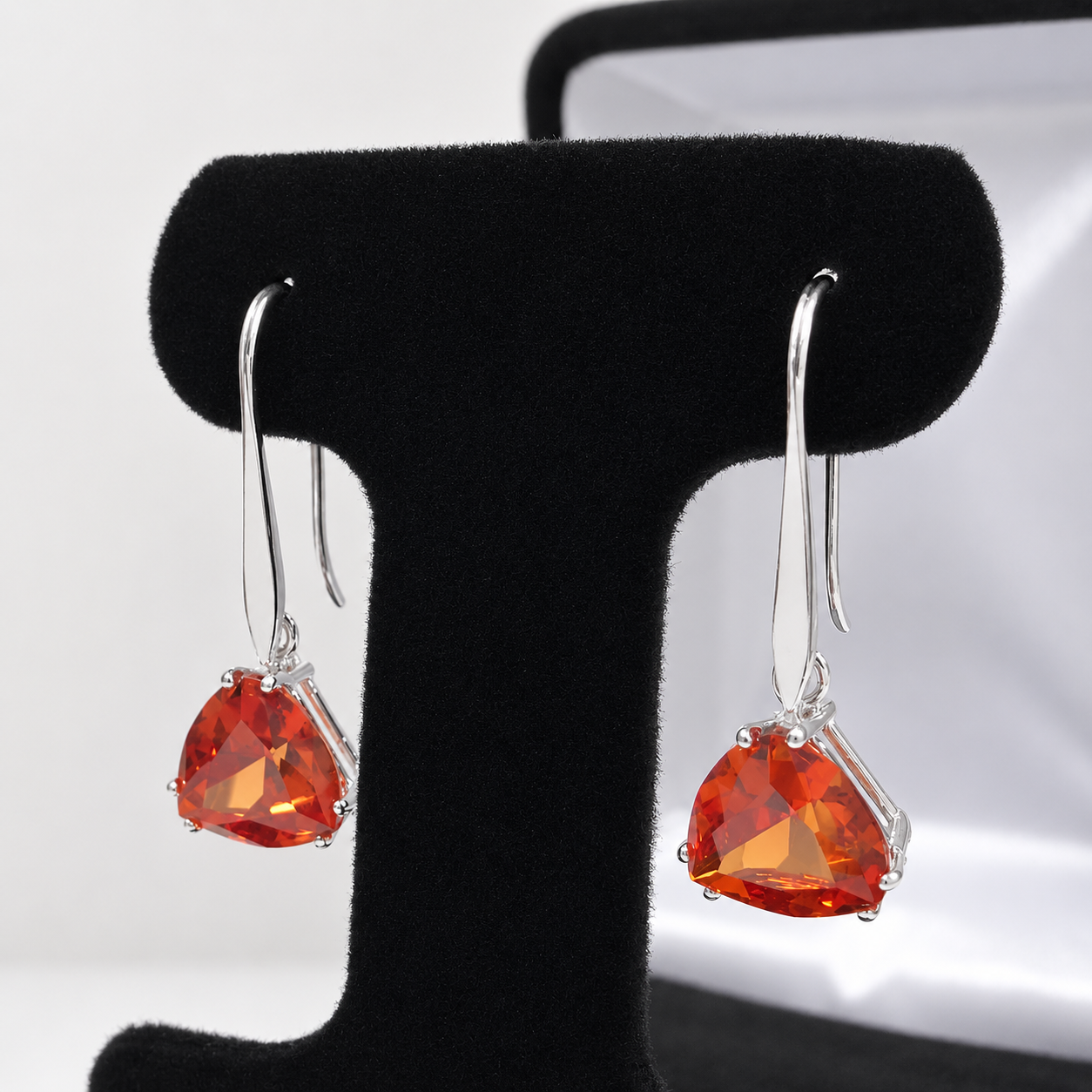 8 CTW Padparadscha Sapphire Trillion Statement Earrings
