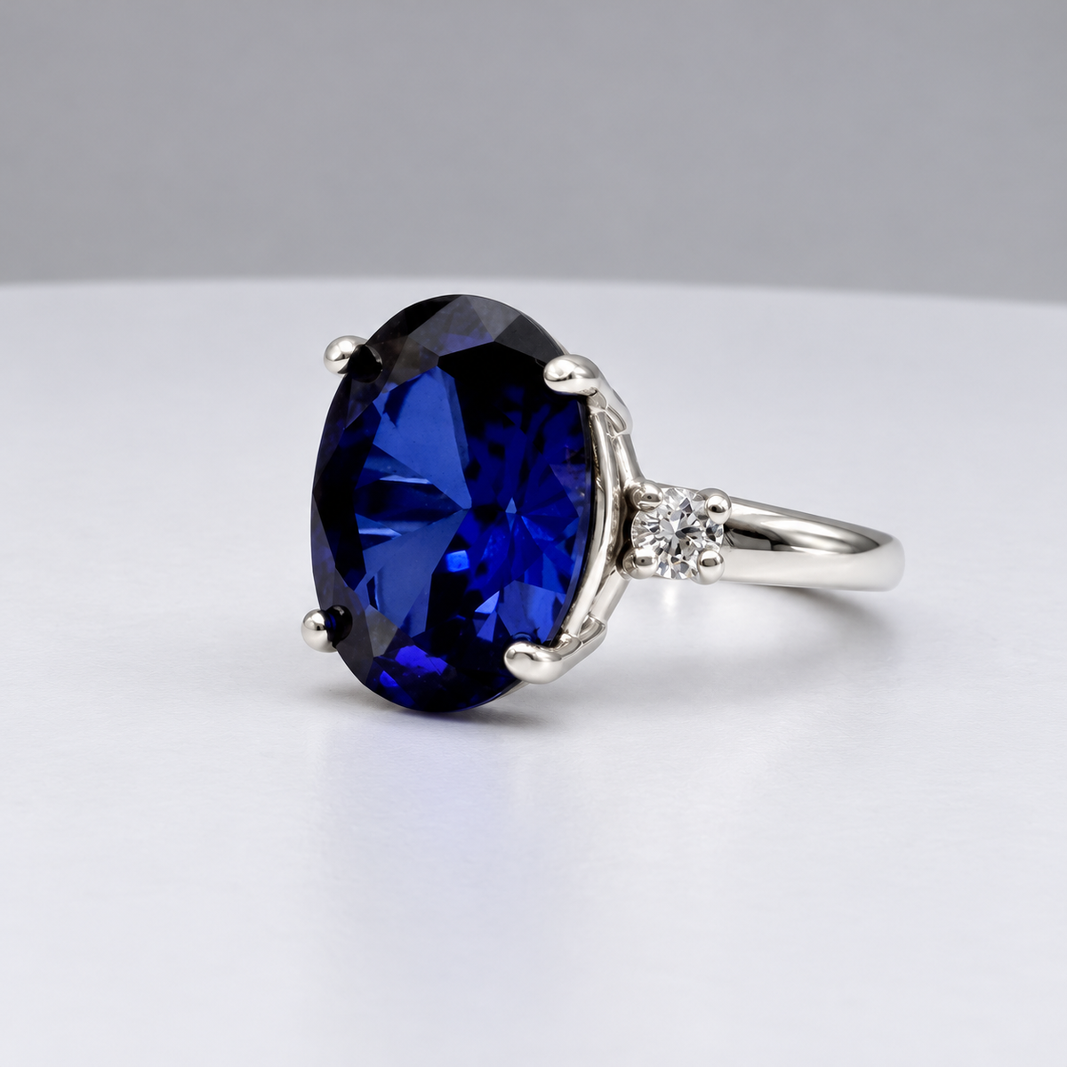 7.26ctw Oval Blue Sapphire & Diamond Ring