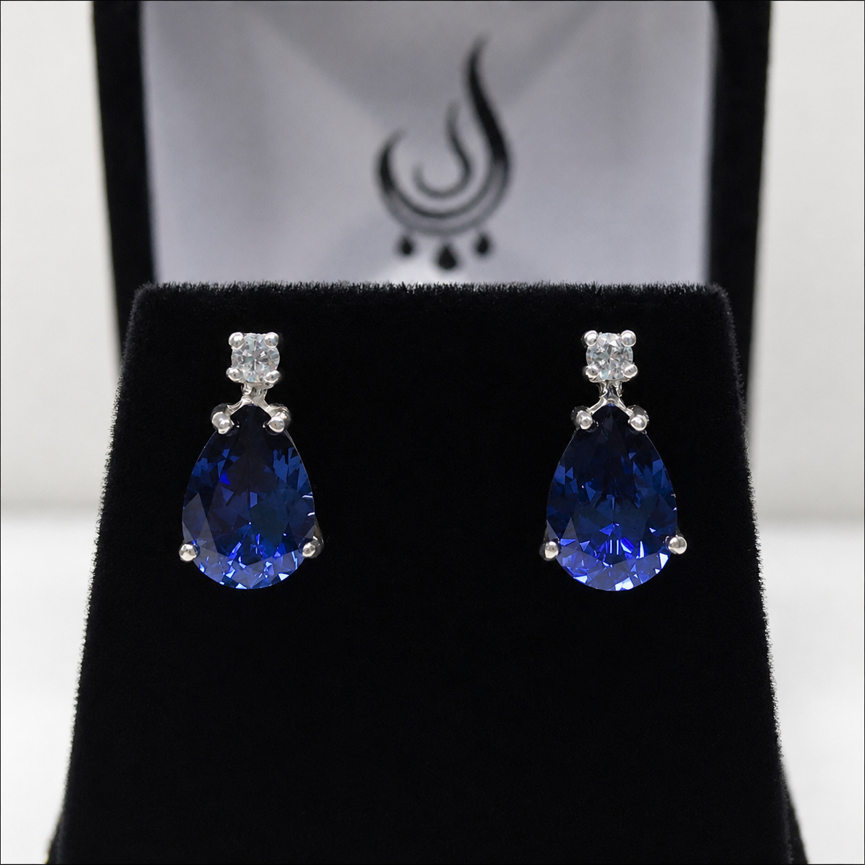 5ctw Pear Cut Blue Sapphire Earrings | Diamond Accents