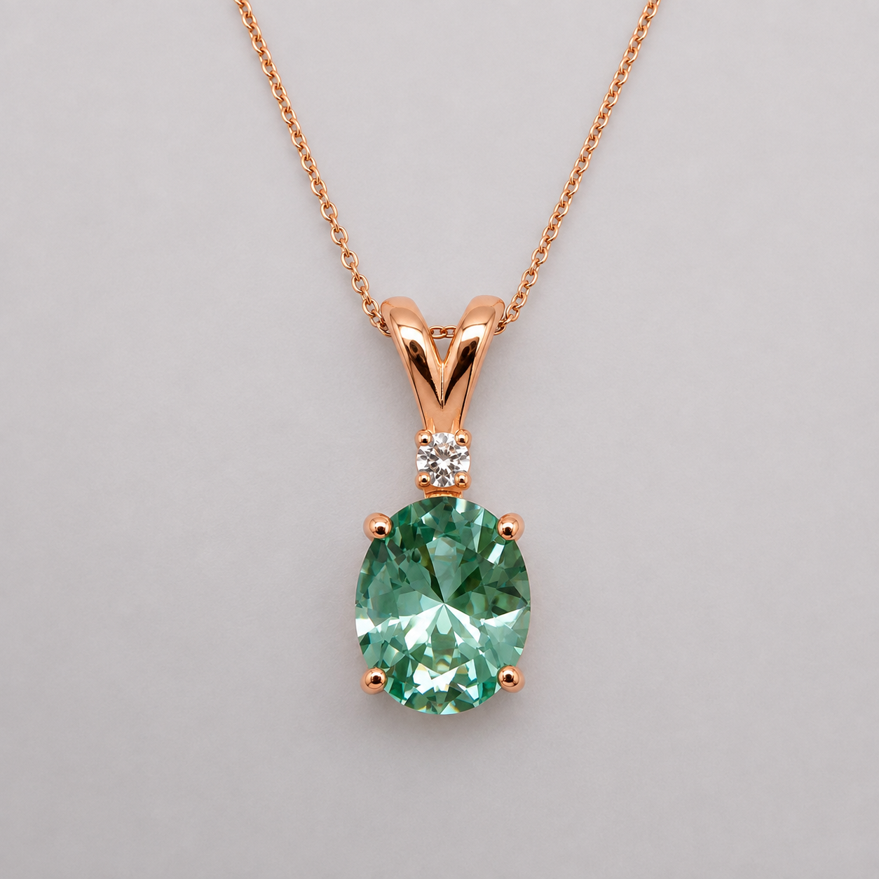 3ct Oval Mint Green Spinel & White Sapphire Pendant Necklace