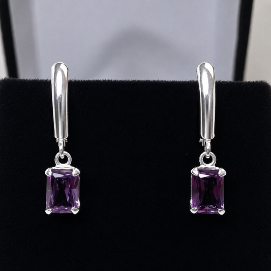 2 CTW Emerald Cut Laboratory Grown Alexandrite Drop Earrings