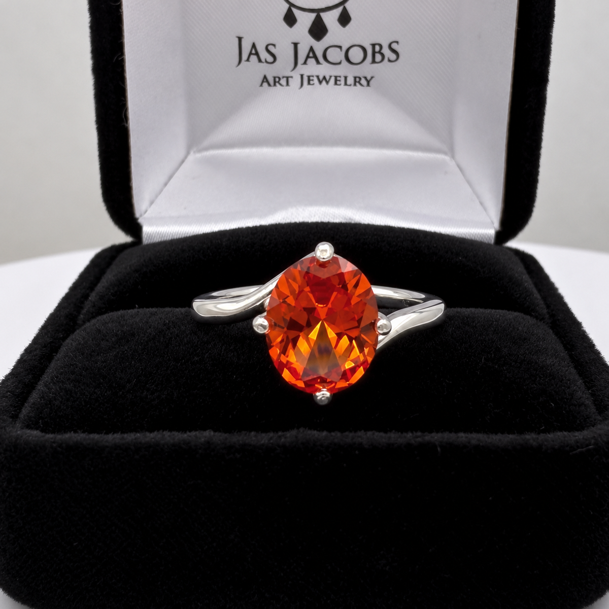 3ct Oval Padparadscha Sapphire Ring with Sculpted Bypass Band