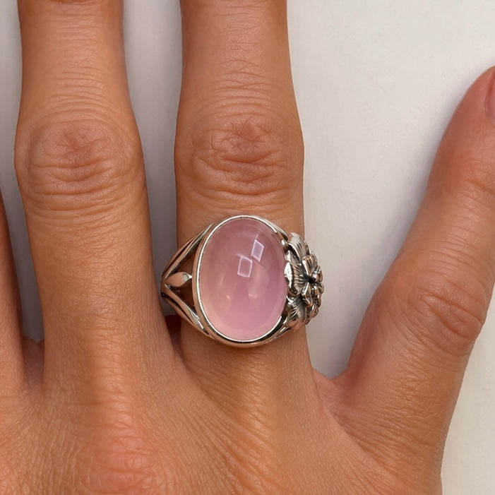 7ct Oval Rose Quartz Floral Statement Ring