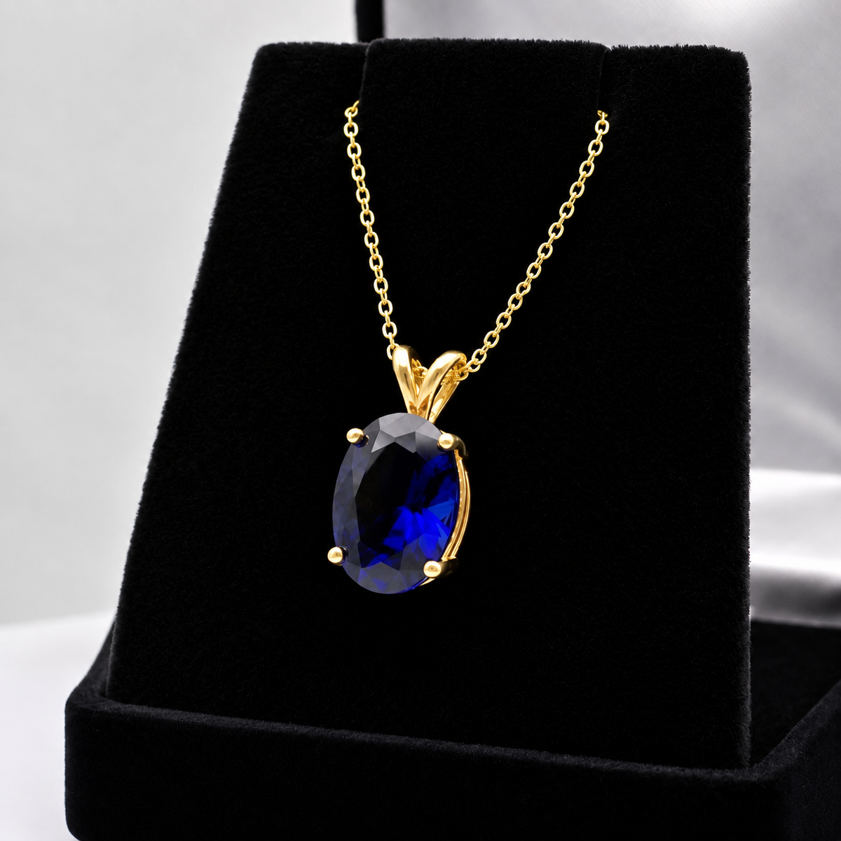 7CT Oval Cut Blue Sapphire Necklace | Solid Gold