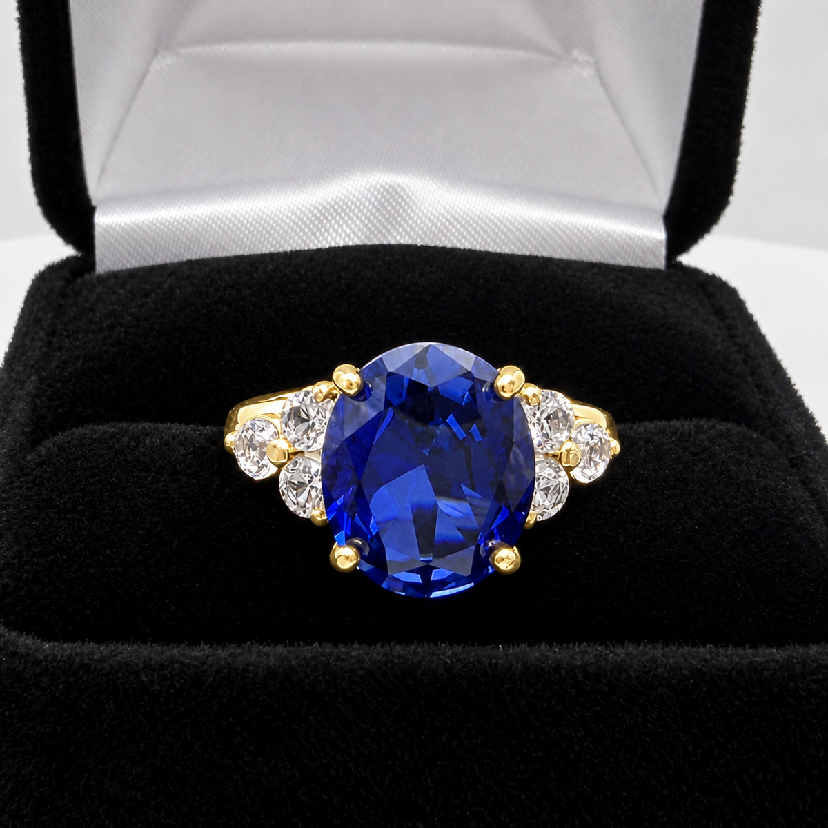6.78ctw Oval Blue Sapphire & White Sapphire Cluster Statement Ring