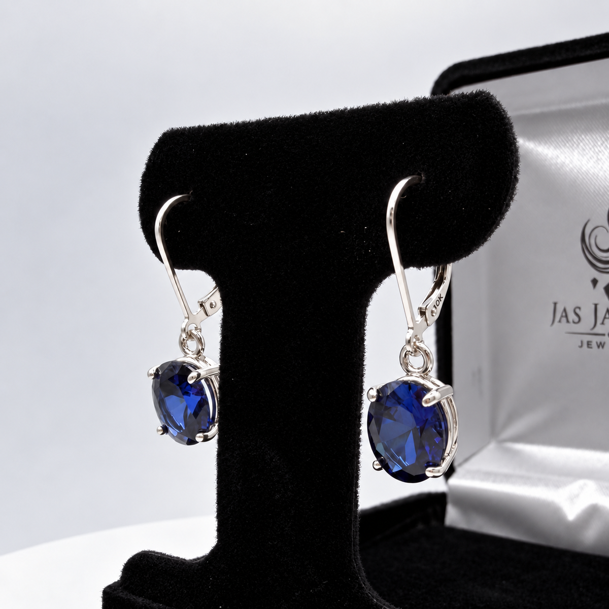 6 CTW Oval Cut Blue Sapphire Drop Earrings