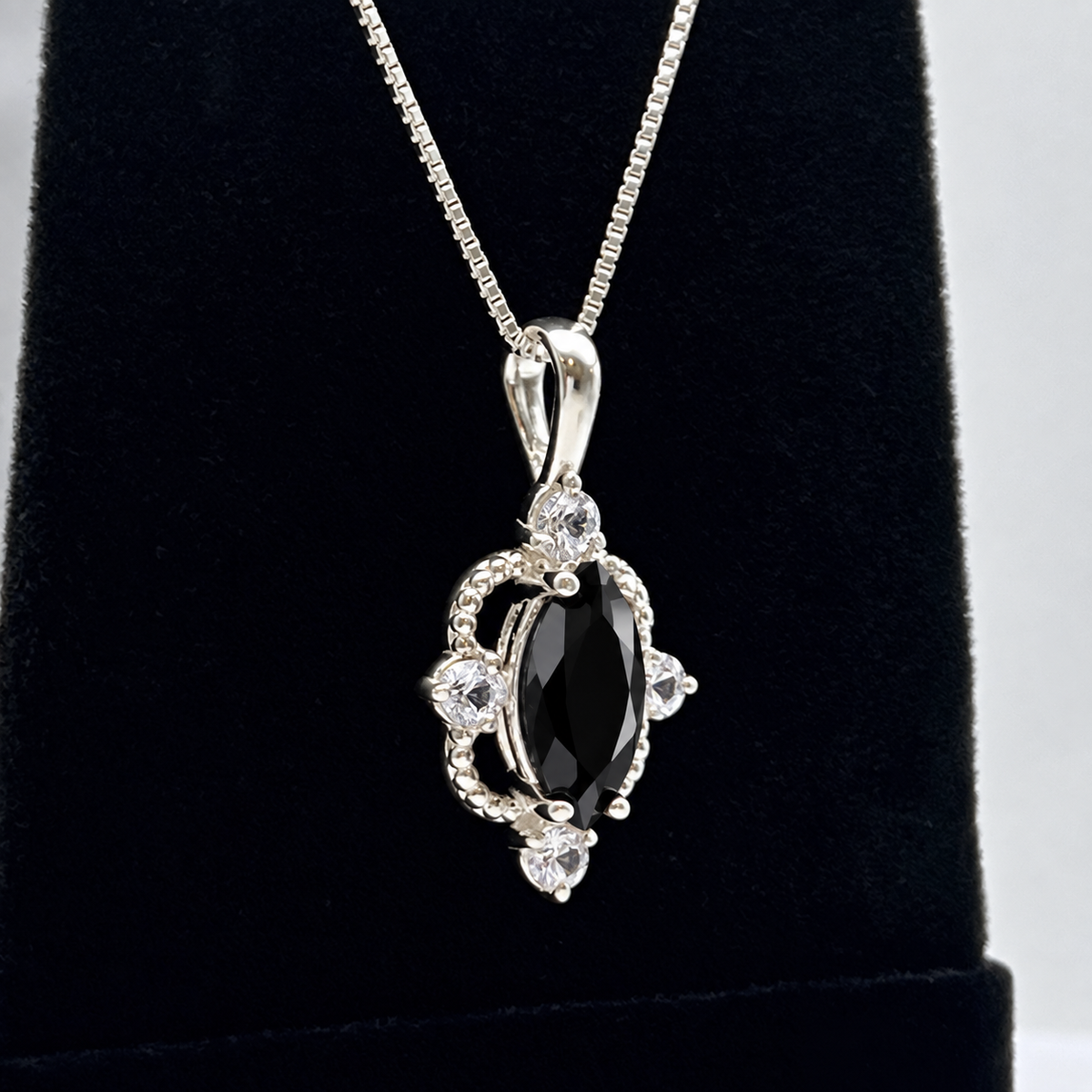 Marquise Black Onyx & White Sapphire Pendant Necklace