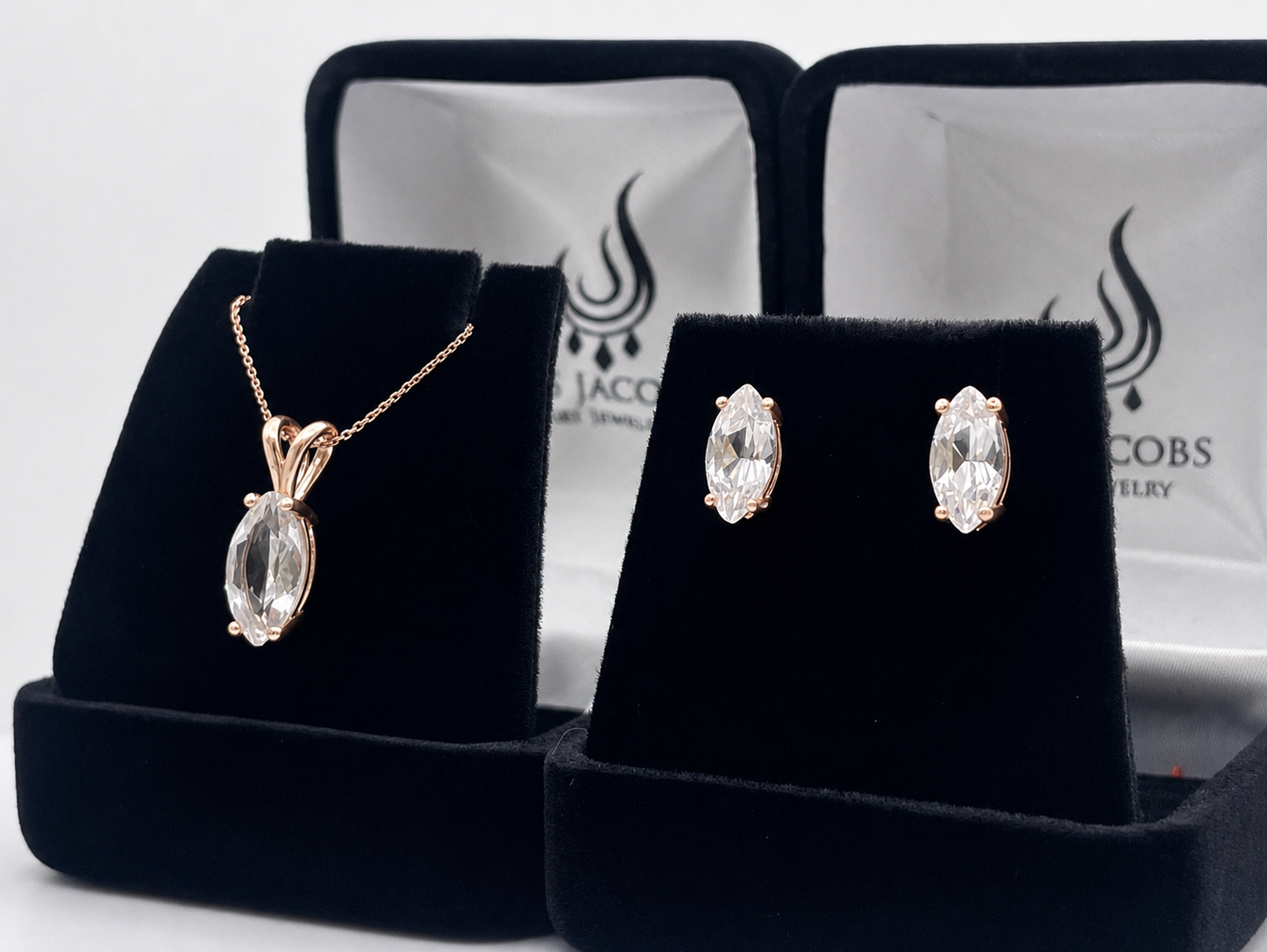 4.5ctw Marquise Cut Colorless White Sapphire Pendant & Stud Earring Jewelry Set