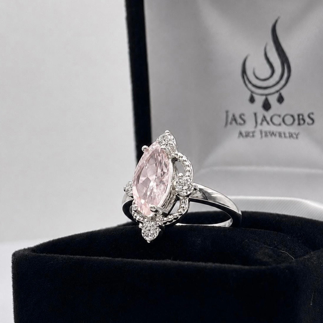 2.5ctw Marquise Rose Quartz & White Sapphire Navette Ring