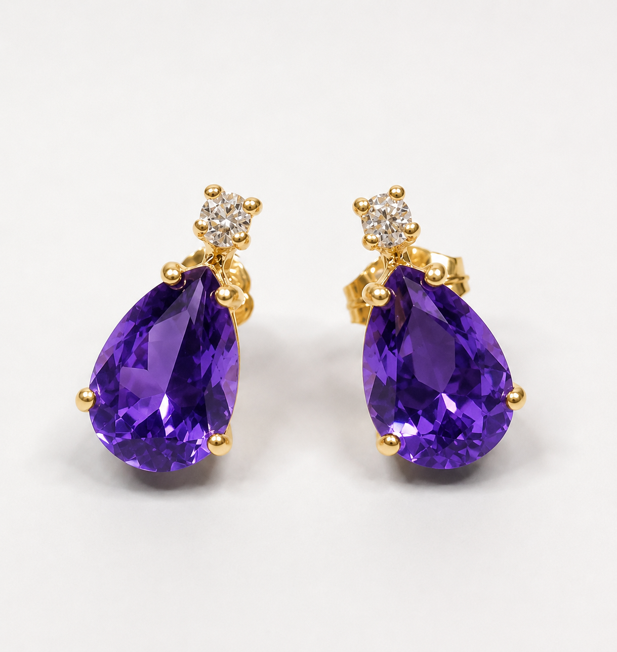 3.3CTW Pear Cut Amethyst Drop Earrings with Diamond Accents
