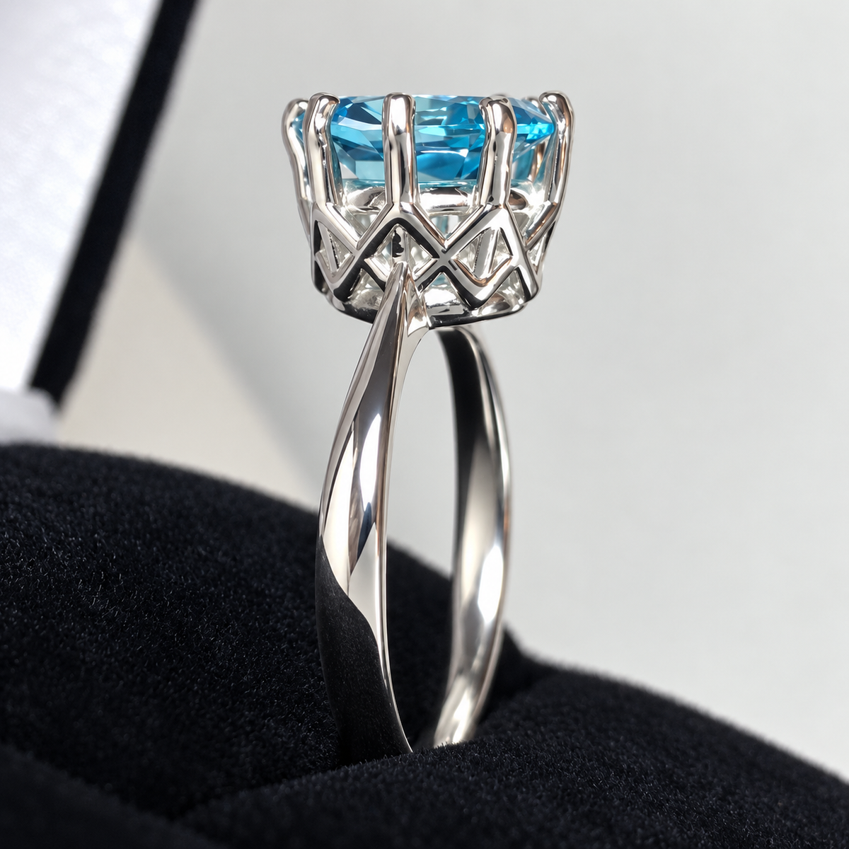 3.5ct Oval Cut Swiss Blue Topaz Art Deco Inspired Solitaire Ring