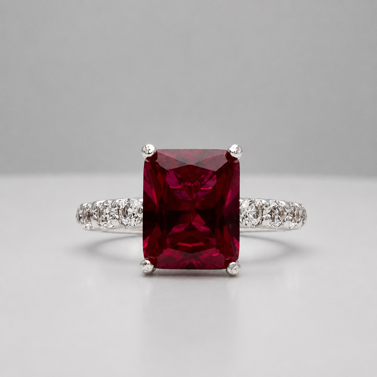 4.64 CTW Emerald Cut Ruby Ring | Diamond Band