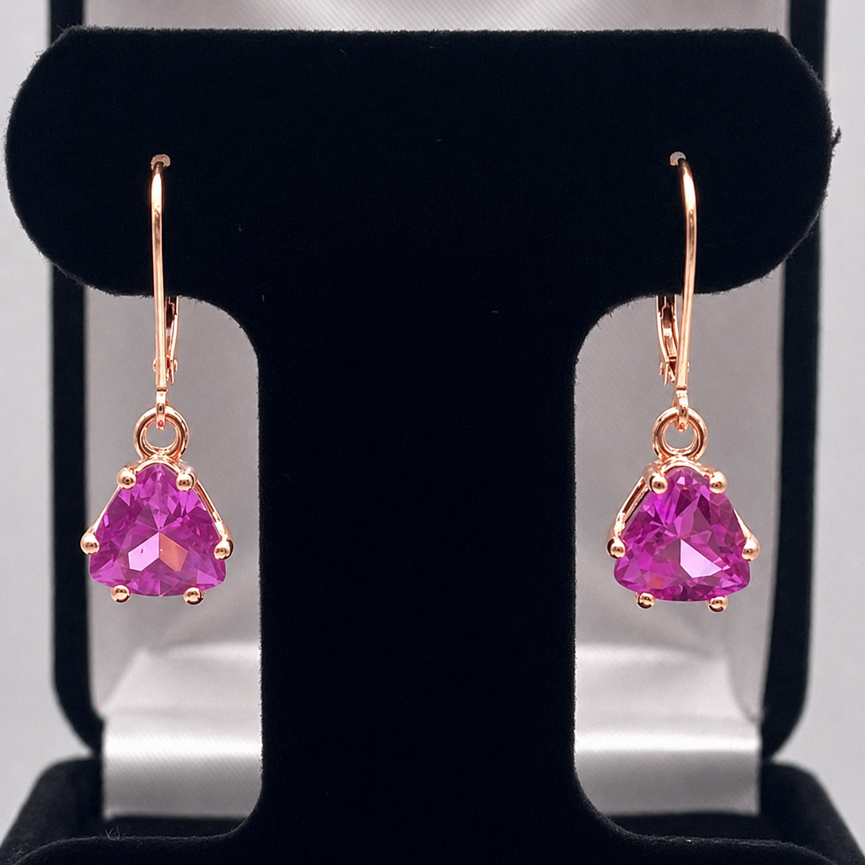 4.5 CTW Trillion Cut Pink Sapphire Drop Earrings