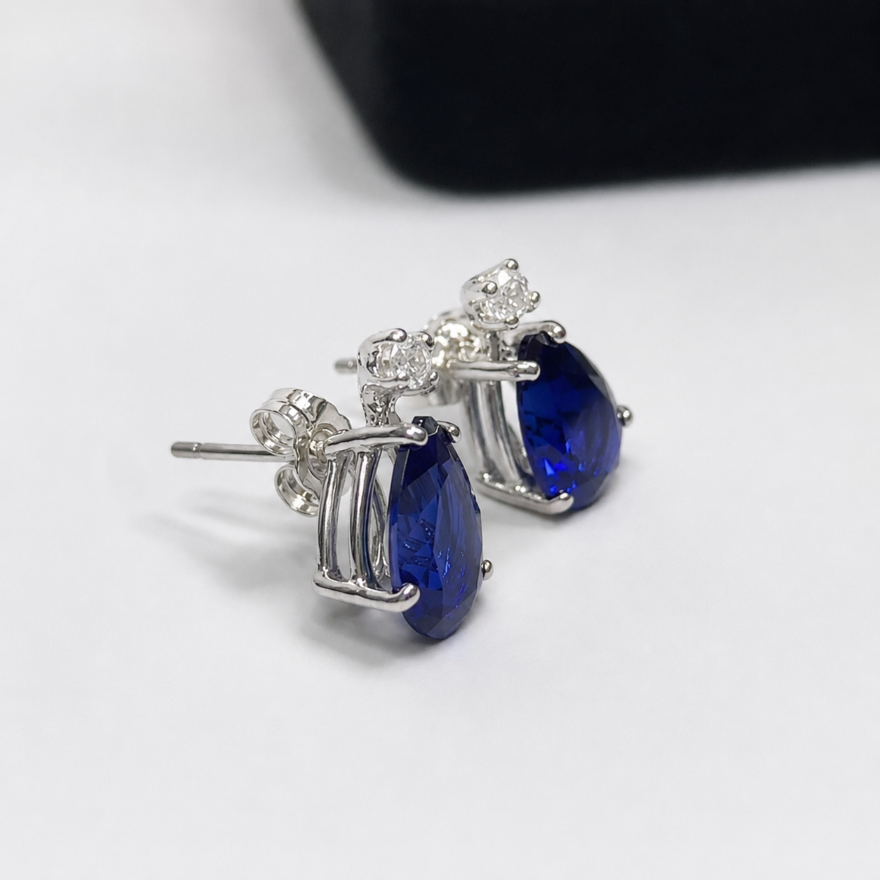 5ctw Pear Cut Blue Sapphire Earrings | Diamond Accents